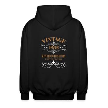 Cadeau Vintage 70ème Anniversaire Année de Naissance 1955 - Veste à capuche unisexe - noir - Dos - AI Model Male 185 light (185cm)