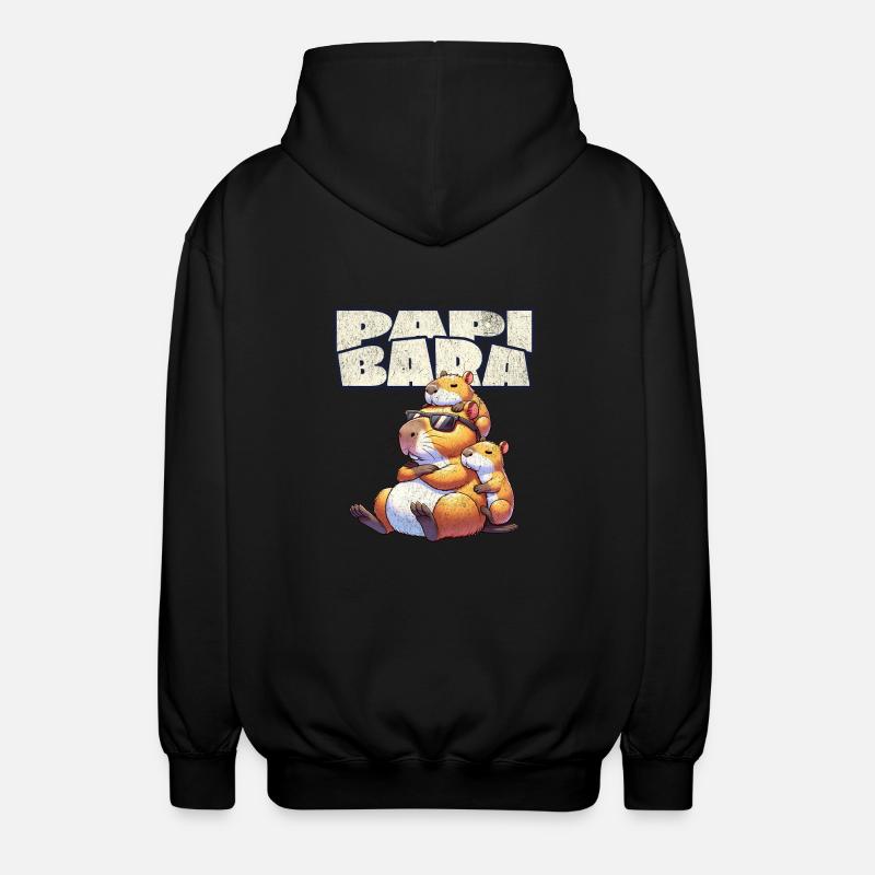 Papibara Capybara Father Dad - Unisex Hooded Jacket - black