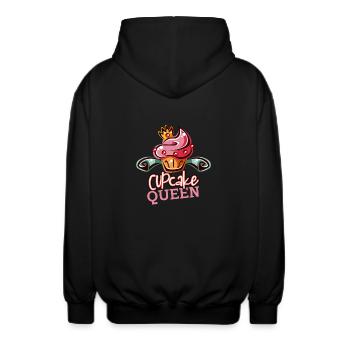 Couronne en bas, cupcake en place - la reine est là ! - Veste à capuche unisexe - noir - Dos - AI Model Male 185 light (185cm)