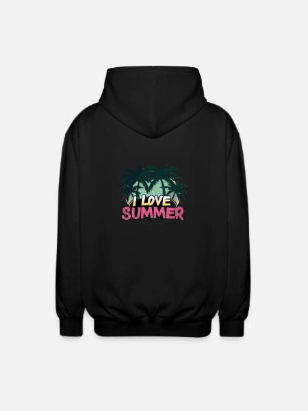 I Love Summer Palm Trees Beach Vibes Sunset - Unisex Hooded Jacket - black