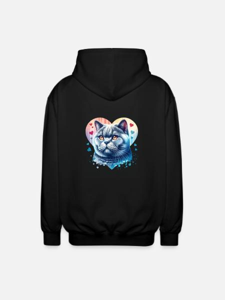 British Shorthair Cat - Unisex Hooded Jacket - black