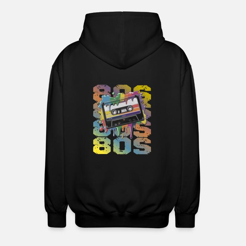 80s Retro Cassette Rainbow Nostalgia - Unisex Hooded Jacket - black