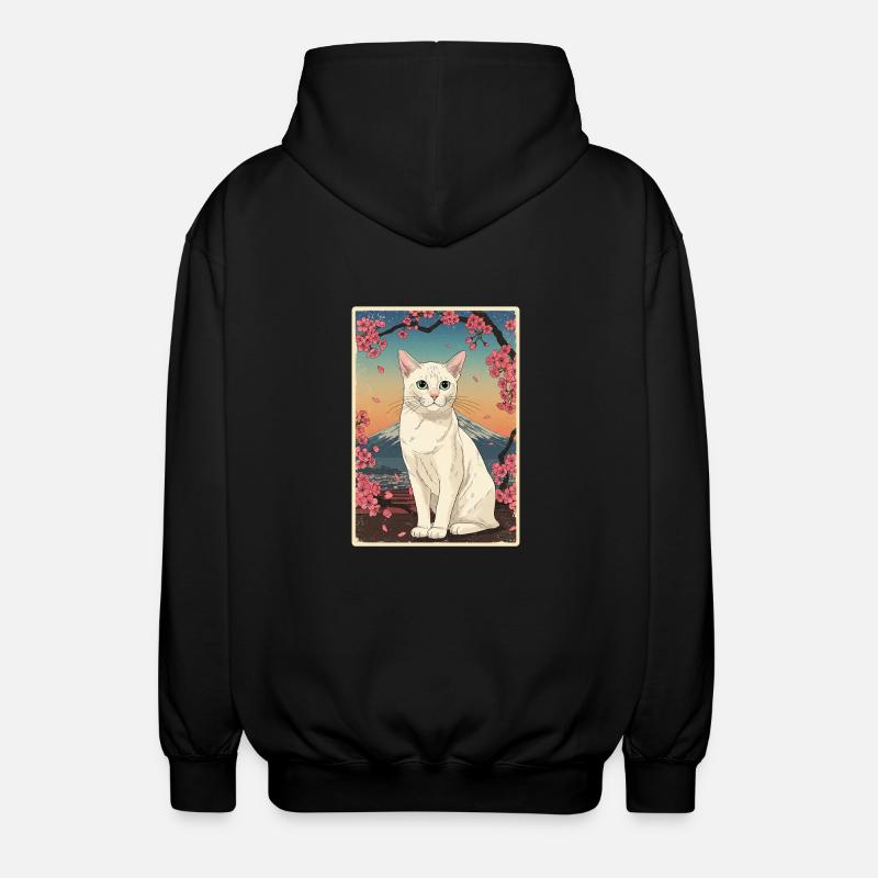 White Cat Cherry Blossom - Unisex Kapuzenjacke - Schwarz
