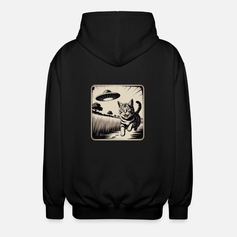 Cat and UFO Adventure Drawing - Unisex Hooded Jacket - black