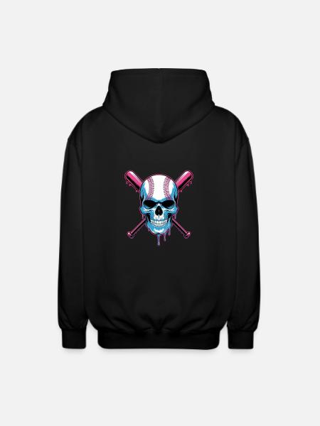 Baseball Skull Baseball Bat - Unisex Hooded Jacket - black