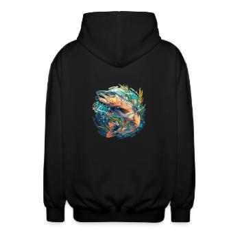 Salmon Salmon - Unisex Hooded Jacket - black - Back - AI Model Male 185 light (185cm)