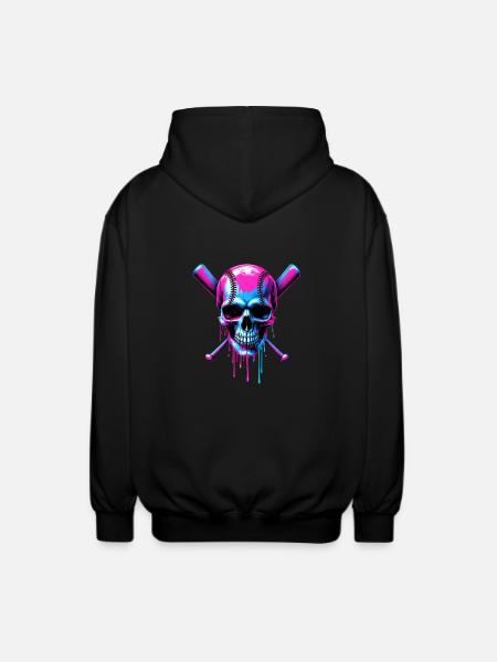 Baseball Skull Baseball Bat - Unisex Hooded Jacket - black