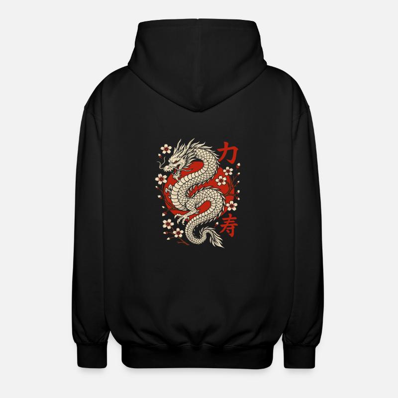 Chinese Dragon & Cherry Blossoms - Unisex Hooded Jacket - black