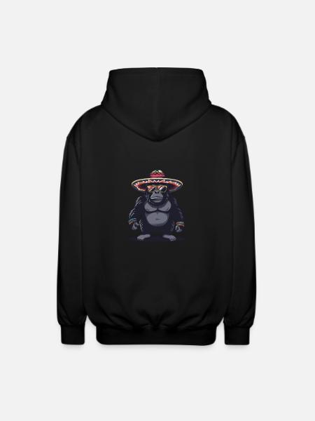 Gorilla Comic Funny Sombrero - Unisex Hooded Jacket - black