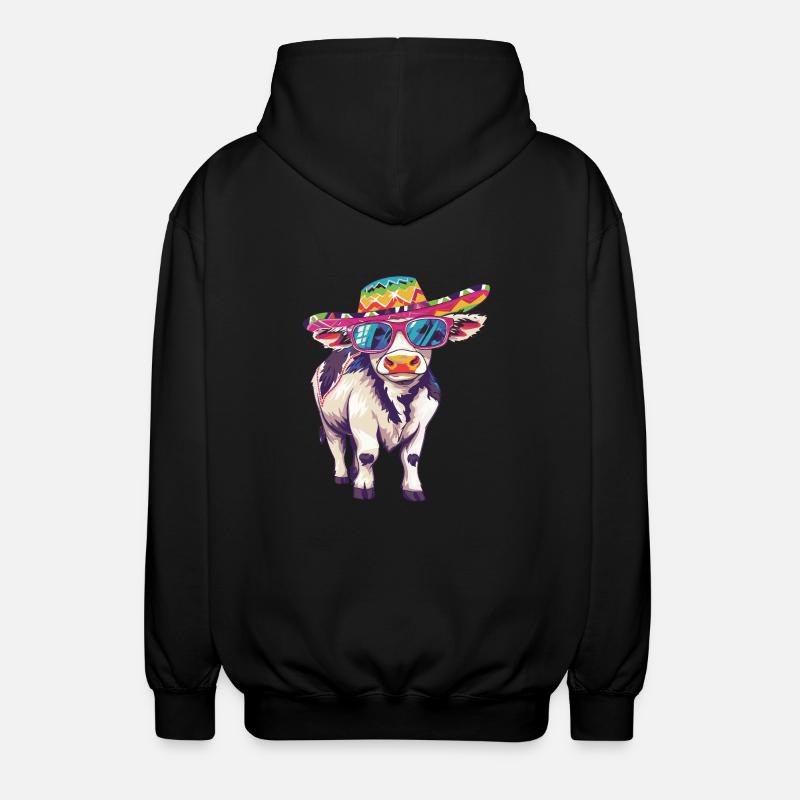 Cow Comic Funny Sombrero - Unisex Hooded Jacket - black