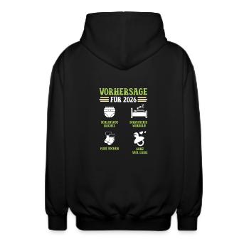 Schwangerschaft VORHERSAGE 2026 Lustiges - Unisex Kapuzenjacke - Schwarz - Hinten - AI Model Male 185 light (185cm)