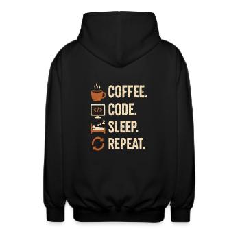 Codeur Geek Routine – Café, Code, Dodo, Encore - Veste à capuche unisexe - noir - Dos - AI Model Male 185 light (185cm)