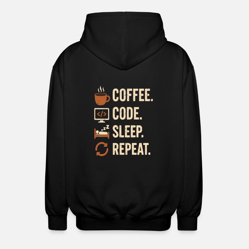 Geek-Coder-Routine – Kaffee, Code, Schlaf, mehr - Unisex Kapuzenjacke - Schwarz