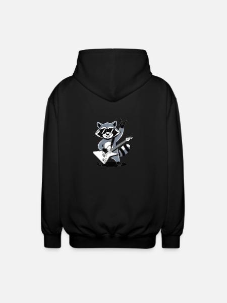 Rock Raccoon – met gitaar en rockstijl - Uniseks zip hoodie - zwart