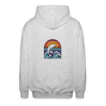 Legend Of The Deep Narwal Illustration Mit - Unisex Kapuzenjacke - Hellgrau meliert - Hinten - AI Model Male 185 light (185cm)