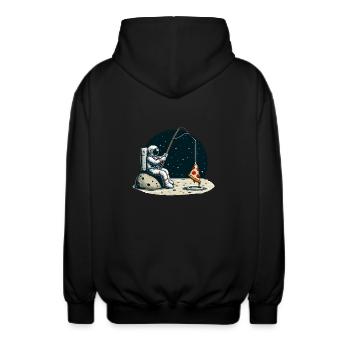 Astronaut Pizza Fishing Moon Space - Unisex Hooded Jacket - black - Back - AI Model Male 185 light (185cm)
