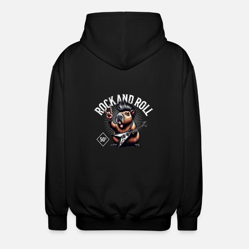 Rock and Roll Capybara - Unisex Hooded Jacket - black