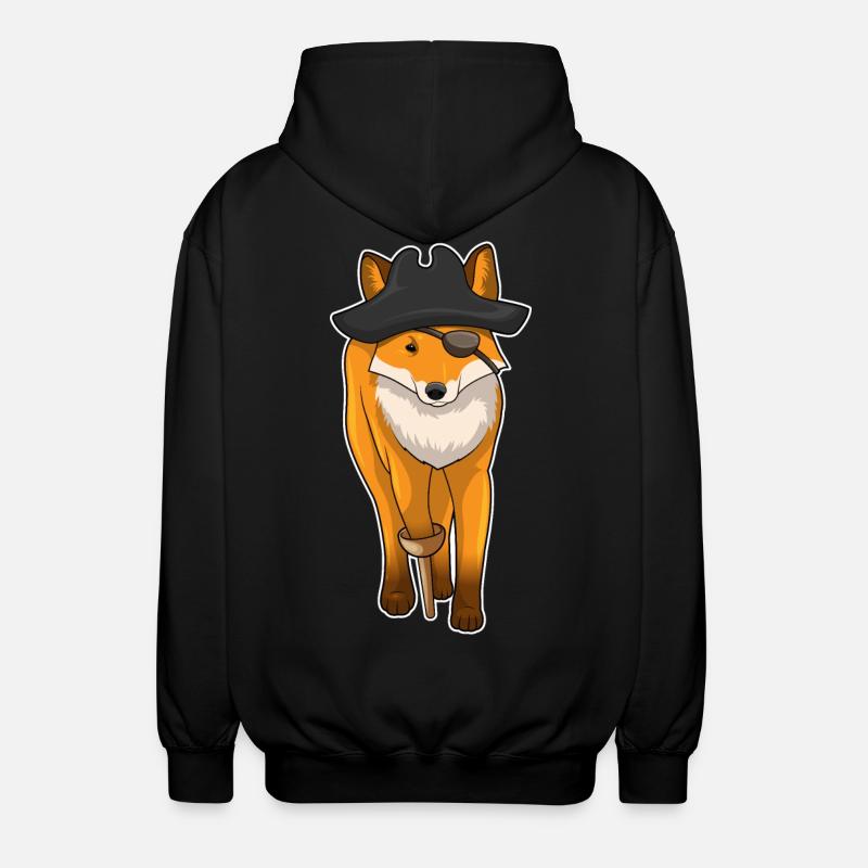 Fox Pirate Eye Patch - Unisex Hooded Jacket - black
