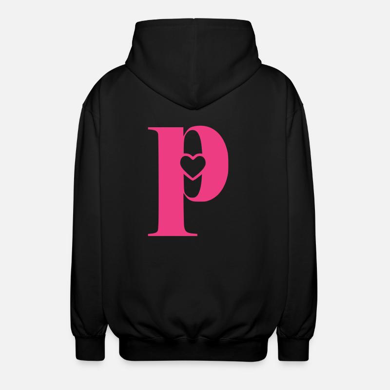 Buchstabe p Anfangsbuchstabe mit Herz - Unisex Kapuzenjacke - Schwarz