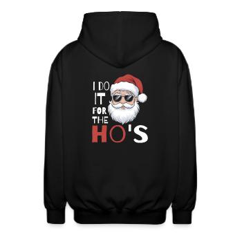 I Do It For The Hos Funny Santa Christmas - Unisex Hooded Jacket - black - Back - AI Model Male 185 light (185cm)