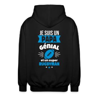 Papa génial & rugbyman – idée fête des pères - Veste à capuche unisexe - noir - Dos - AI Model Male 185 light (185cm)