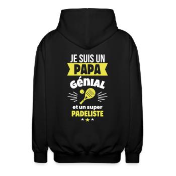 Papa génial & padéliste – idée fête des pères - Veste à capuche unisexe - noir - Dos - AI Model Male 185 light (185cm)