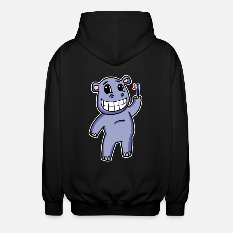 Hippo with toothbrush - Unisex Hooded Jacket - black