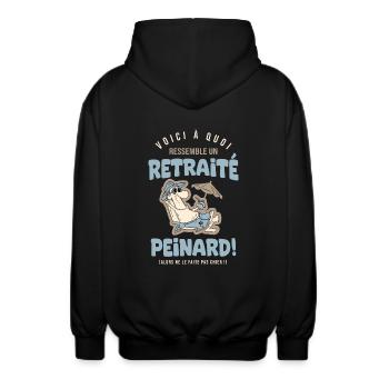 Retraite Humour retraité Cadeau drole retraite - Veste à capuche unisexe - noir - Dos - AI Model Male 185 light (185cm)