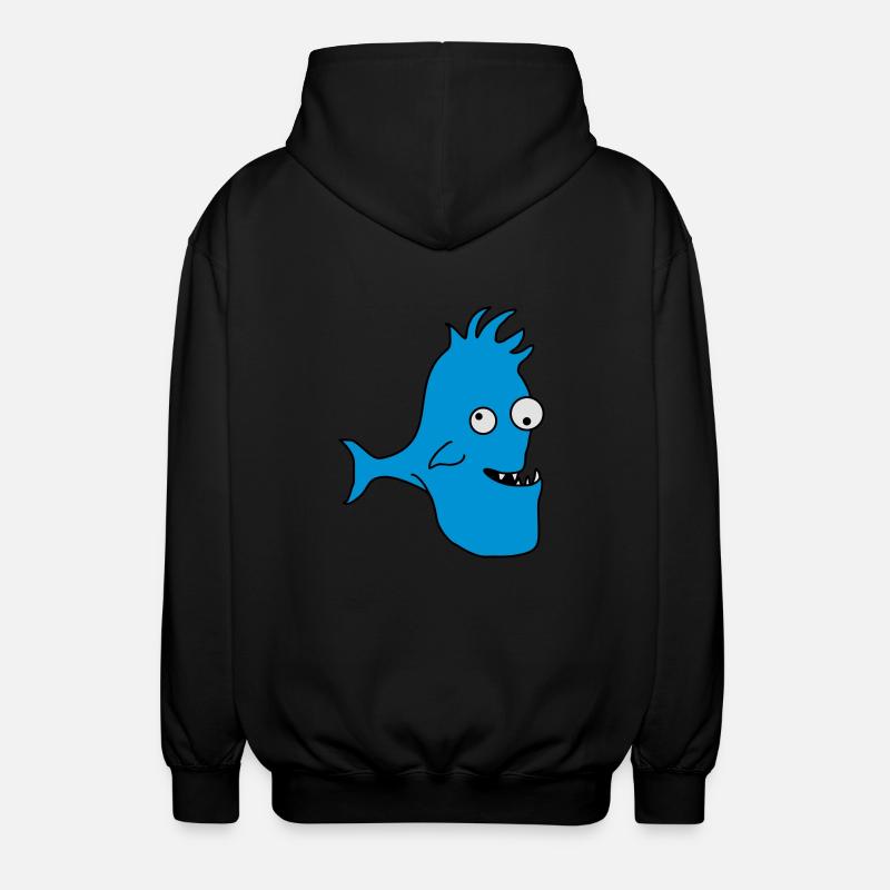 Stupid Crazy Comic Fish - Unisex Hooded Jacket - black