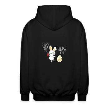 Sweet Easter Bunny is having fun with Easter Egg - T-Shirt - Unisex Hooded Jacket - black - Back - AI Model Male 185 light (185cm)
