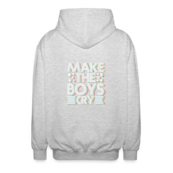 Faites les garçons pleurer - Veste à capuche unisexe - gris clair chiné - Dos - AI Model Male 185 light (185cm)
