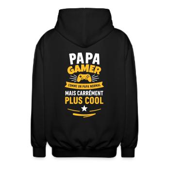 Papa gamer – plus cool qu’un papa normal - Veste à capuche unisexe - noir - Dos - AI Model Male 185 light (185cm)