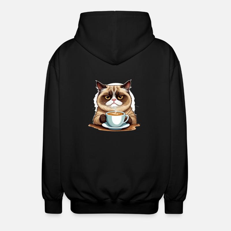 Grumpy Morning Cat - Unisex Kapuzenjacke - Schwarz