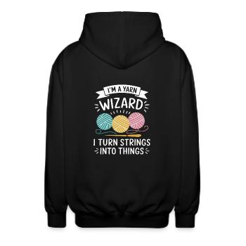 Magie aus Wolle und Kreativität - Unisex Kapuzenjacke - Schwarz - Hinten - AI Model Male 185 light (185cm)