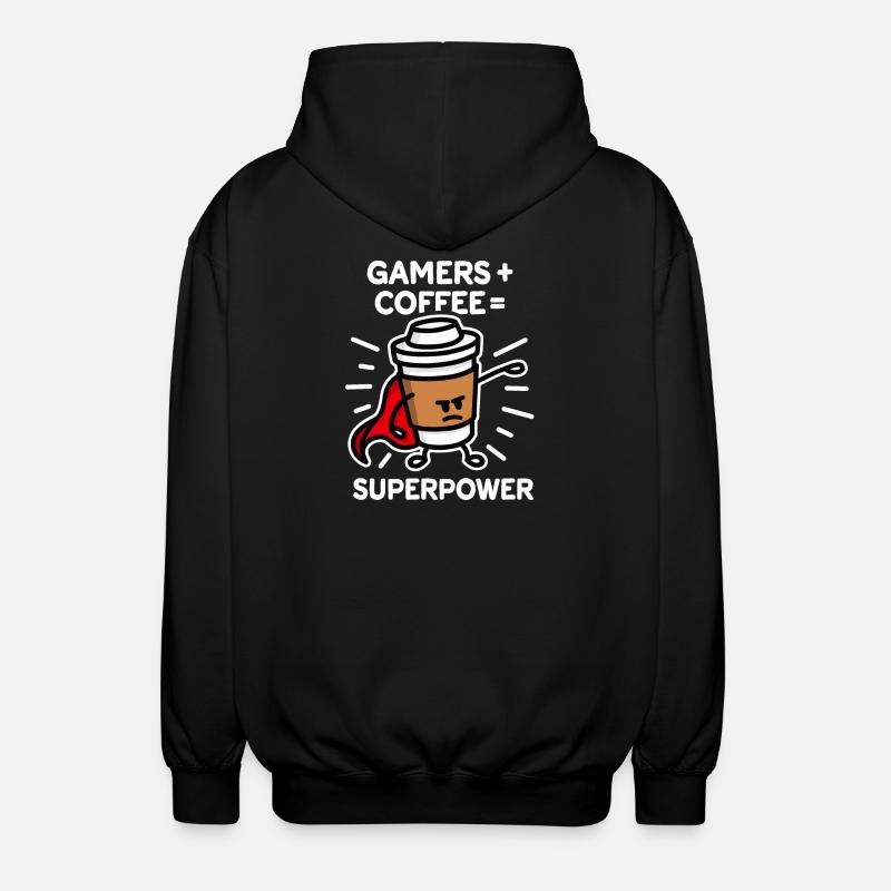 Spieler + Kaffee = Supermacht - Superheld - Held - Unisex Kapuzenjacke - Schwarz
