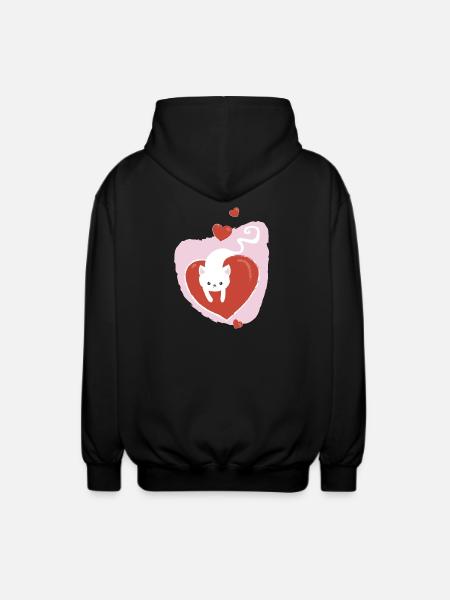 White love Cat - Unisex Hooded Jacket - black