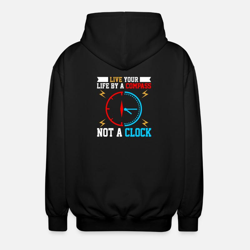 Wisdom Clock with Compass Motif - Unisex Hooded Jacket - black