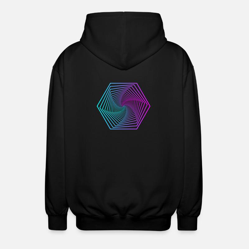 Neon Polygon Spiral Gradient - Unisex Hooded Jacket - black
