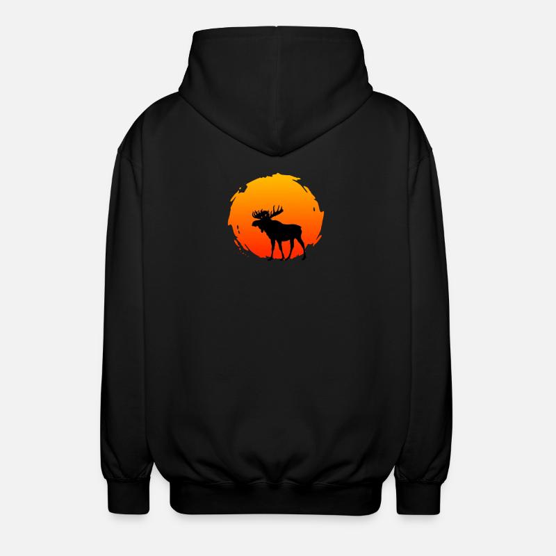 An Elk With A Sunset - Unisex Hooded Jacket - black