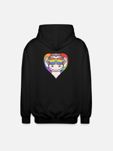 LGBT Heart with Monkey Rainbow - Unisex Hooded Jacket - black
