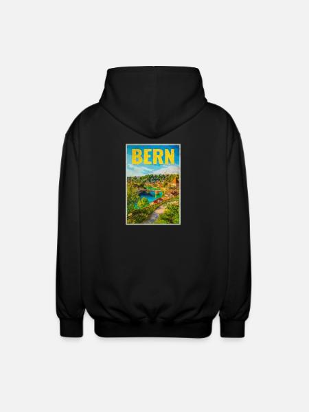 Bern Panorama Aare & Old Town - Unisex Hooded Jacket - black