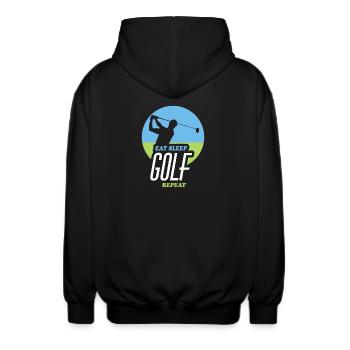 Essen, Schlafen, Golfen, Wiederholen - Unisex Kapuzenjacke - Schwarz - Hinten - AI Model Male 185 light (185cm)
