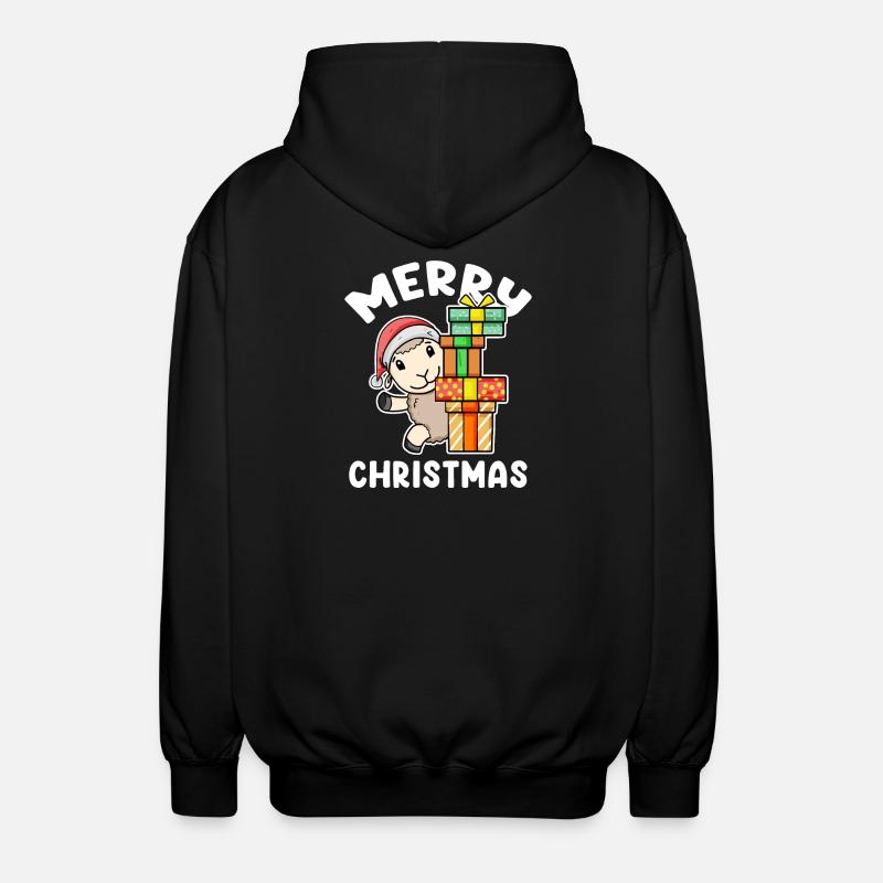 Frohe Weihnachten Schaf mit Geschenke - Unisex Kapuzenjacke - Schwarz