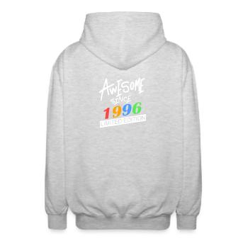 1996 - Born 1996 - Year of birth 1996 - Unisex Hooded Jacket - light heather grey - Back - AI Model Male 185 light (185cm)