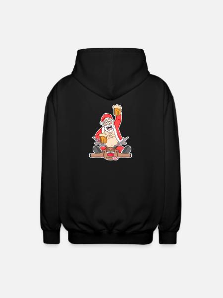 Santa Beer Funny Deer - Unisex Hooded Jacket - black