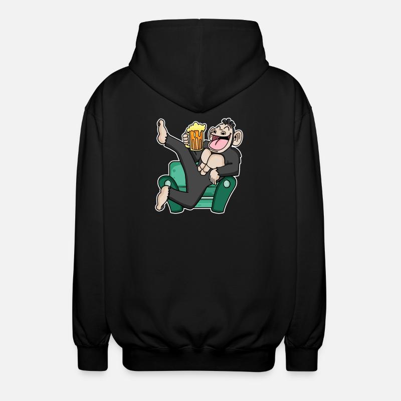 Funny monkey drinks beer - Unisex Hooded Jacket - black