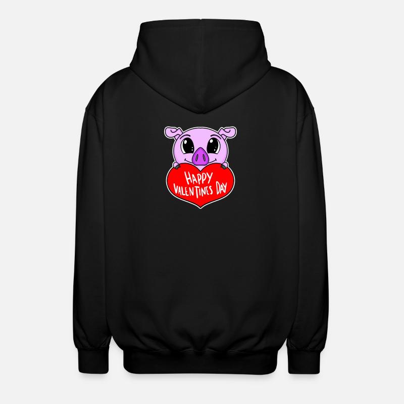 Valentine's Day Heart Pig - Unisex Hooded Jacket - black