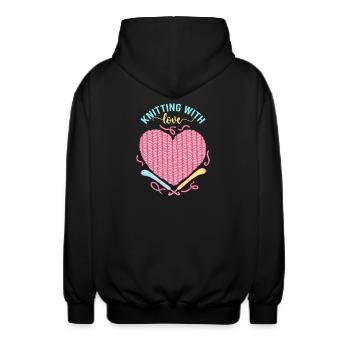 Knitting Love Heart – Stricken mit Liebe - Unisex Hooded Jacket - black - Back - AI Model Male 185 light (185cm)
