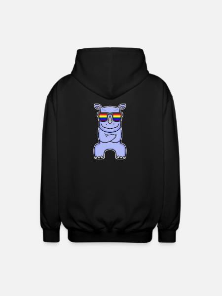 Rainbow - Rhinoceros with glasses - Unisex Hooded Jacket - black
