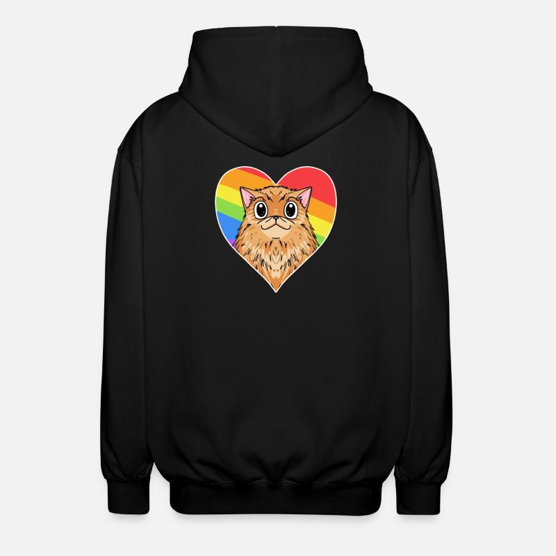 Rainbow - Cat with heart - Unisex Hooded Jacket - black